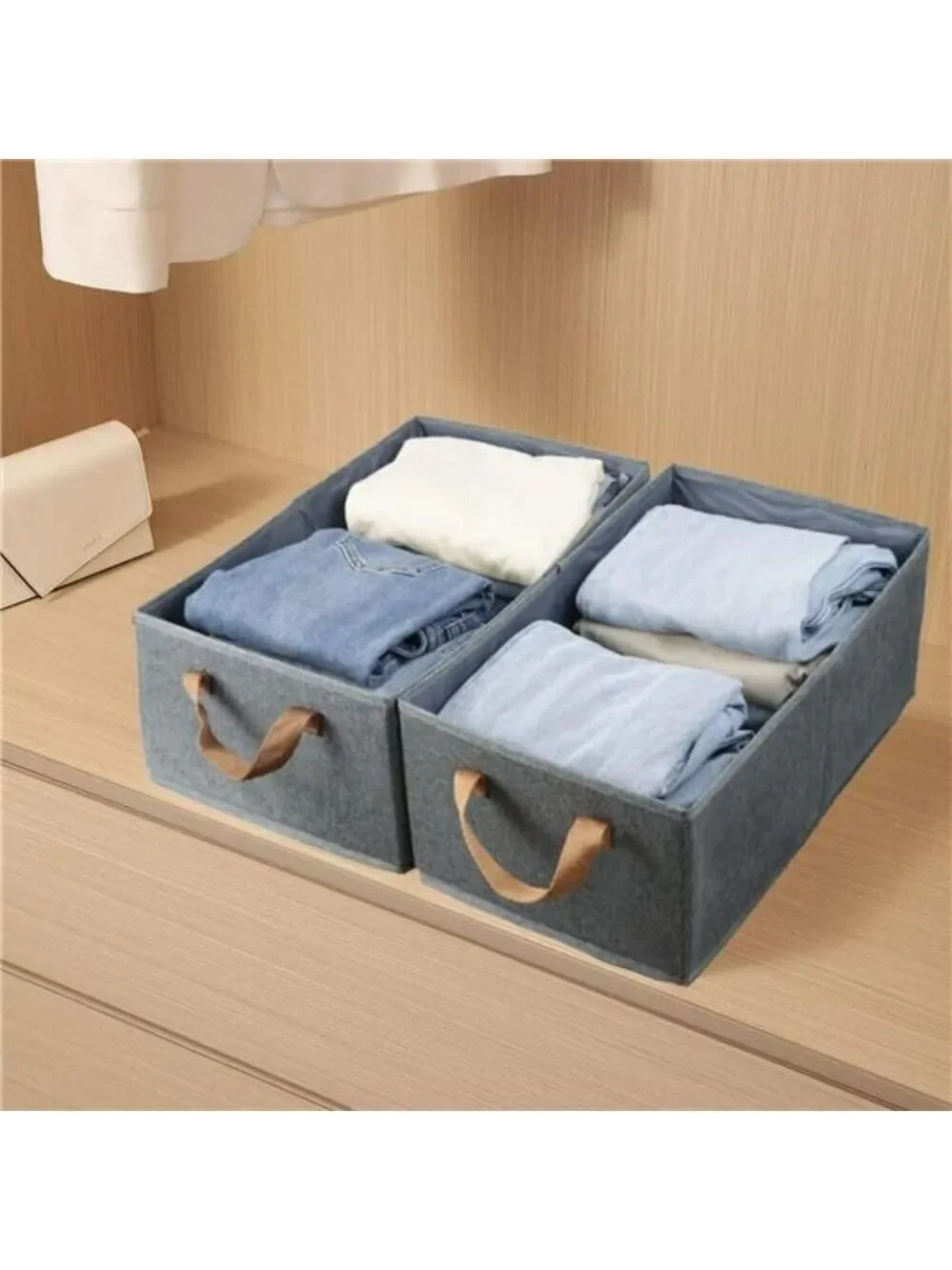 Set of 3 Foldable Fabric Storage Bins Closet Organizer Boxes for Shelves